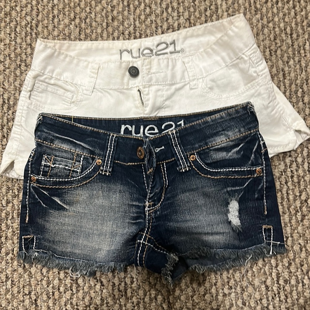 Rue 21 shorts- one pair white and the other dark denim